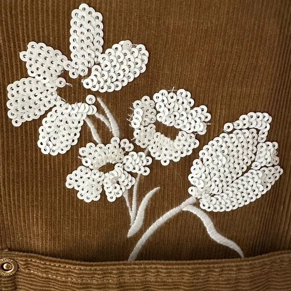 Gorgeous Tory Burch Brown Corduroy Jacket with White Floral Details - Picture 5 of 12